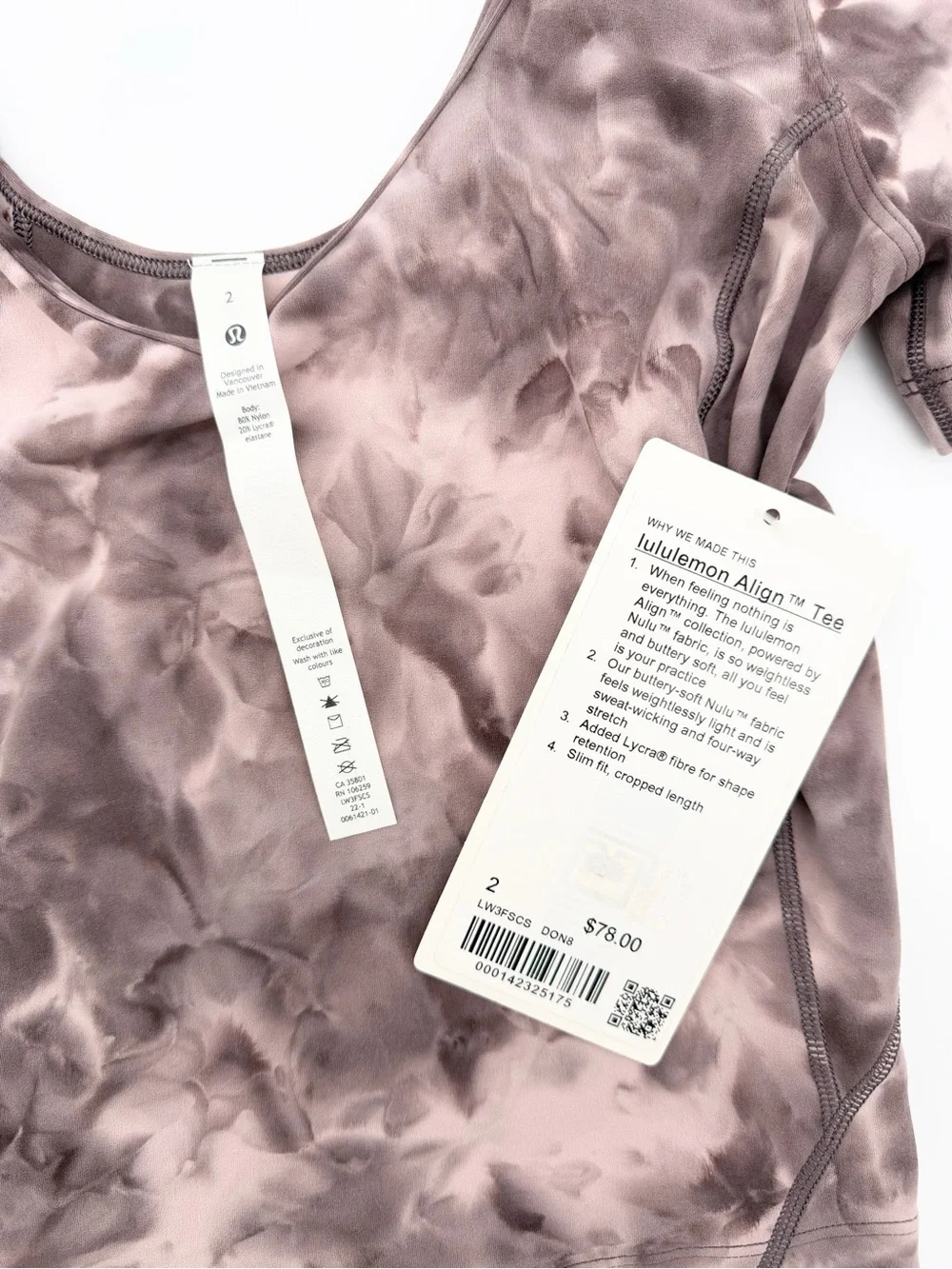 NWT Lululemon Align Tee | Mauve and Charcoal Tie-Dye Short Sleeve Scoop Neck Top